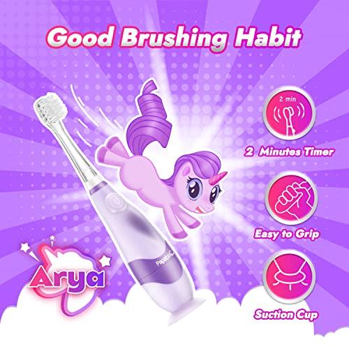 Papablic Papablic Toddler Sonic Electric Toothbrush for Ages 1-3 Years, Baby Electric Toothbrush with Cute Unicorn Cover and Smart LED Timer, 4 Brush Heads (Arya)