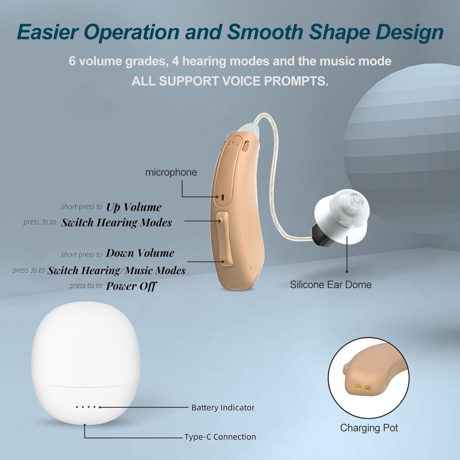 AuyeeMOMO RIC Single Hearing Aid for Seniors ,CUSTOM FIT Digital Over-The-Counter Rechargeable Tinnitus Masking Premium Hearing Aid Solution for Adults,Nearly Invisible Bluetooth Call Enabled,Auto-On, 1pc Left Side