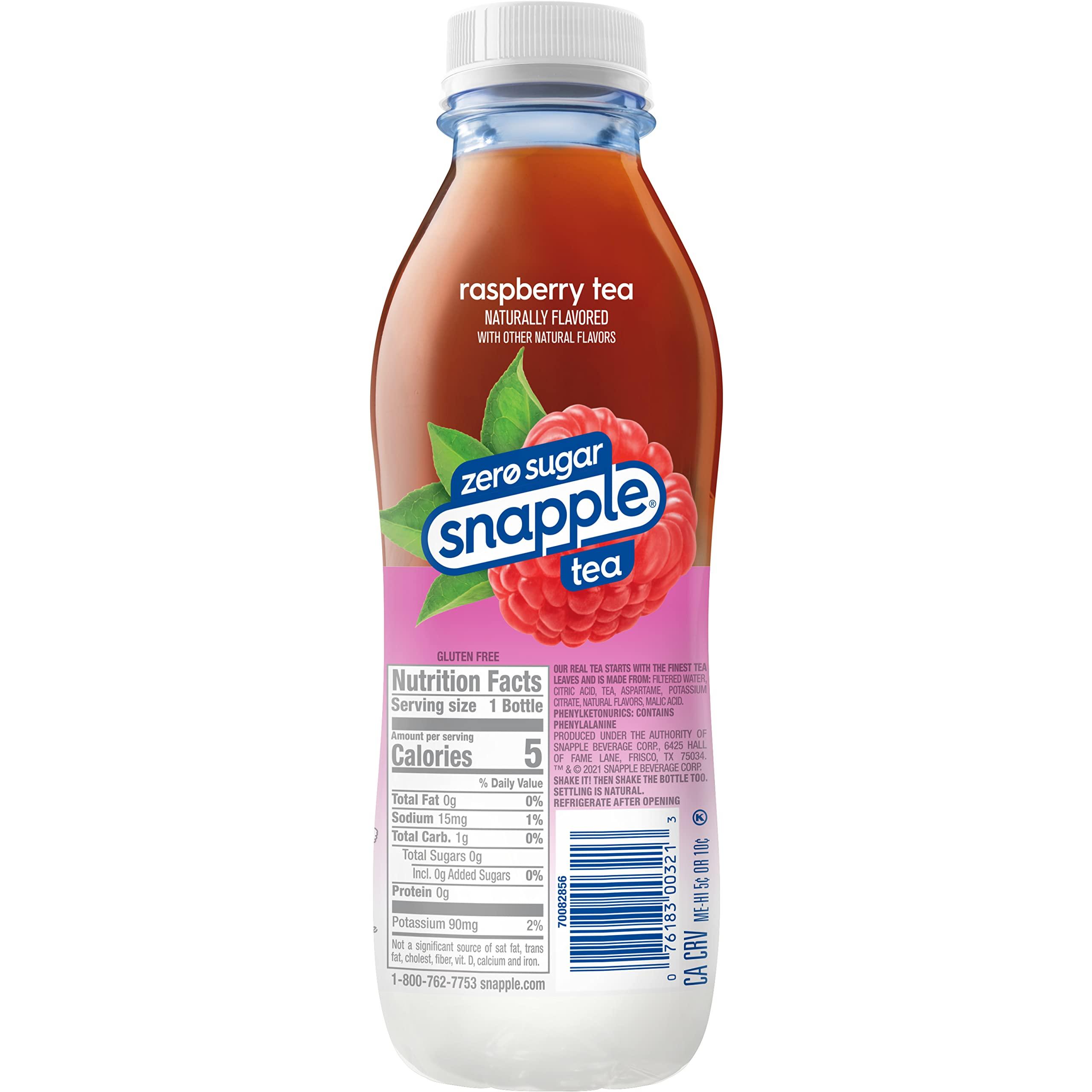 Snapple Snapple Zero Sugar Raspberry Tea, 16 fl oz recycled plastic bottle, Pack of 12