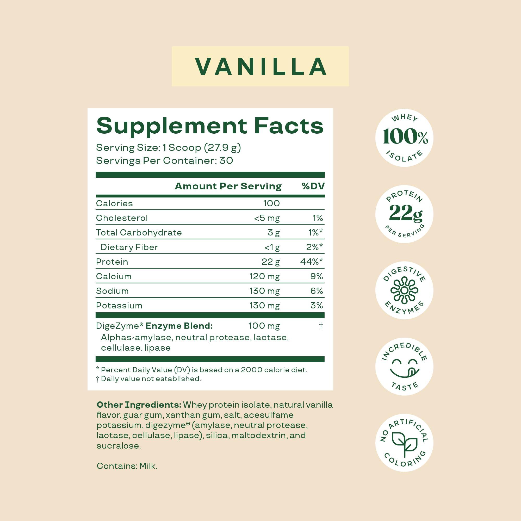 Bloom Nutrition Bloom Nutrition Whey Isolate Protein Powder, Vanilla - Pure Iso Post Workout Recovery Drink Blend, Smoothie Mix with Digestive Enzymes for Gut Health - Low Carb, Keto & Zero Sugar Added