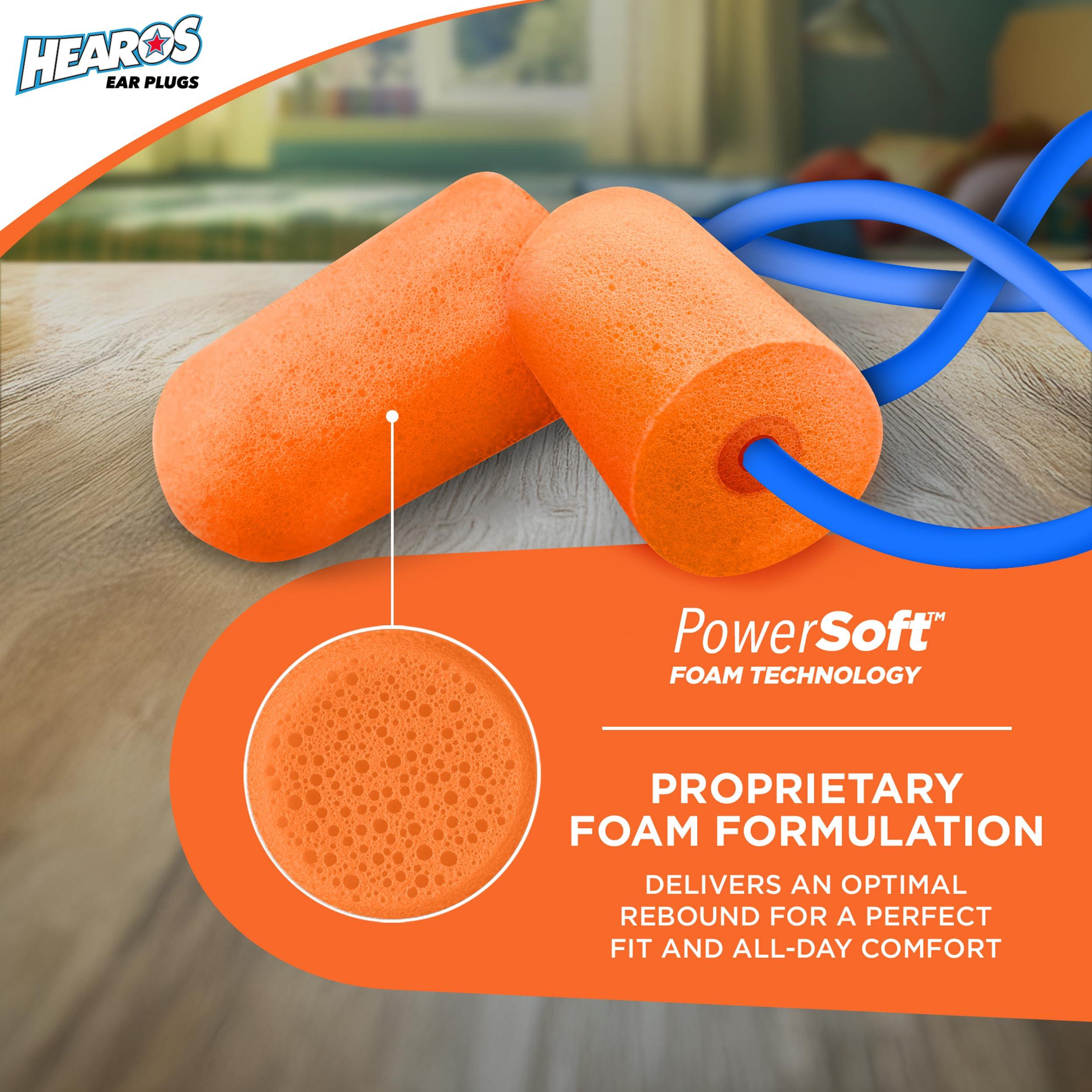 Hearos HEAROS Just for Kids Foam Ear Plugs, X-Small, Corded Hearing Protection, NRR 28, 3 Pairs