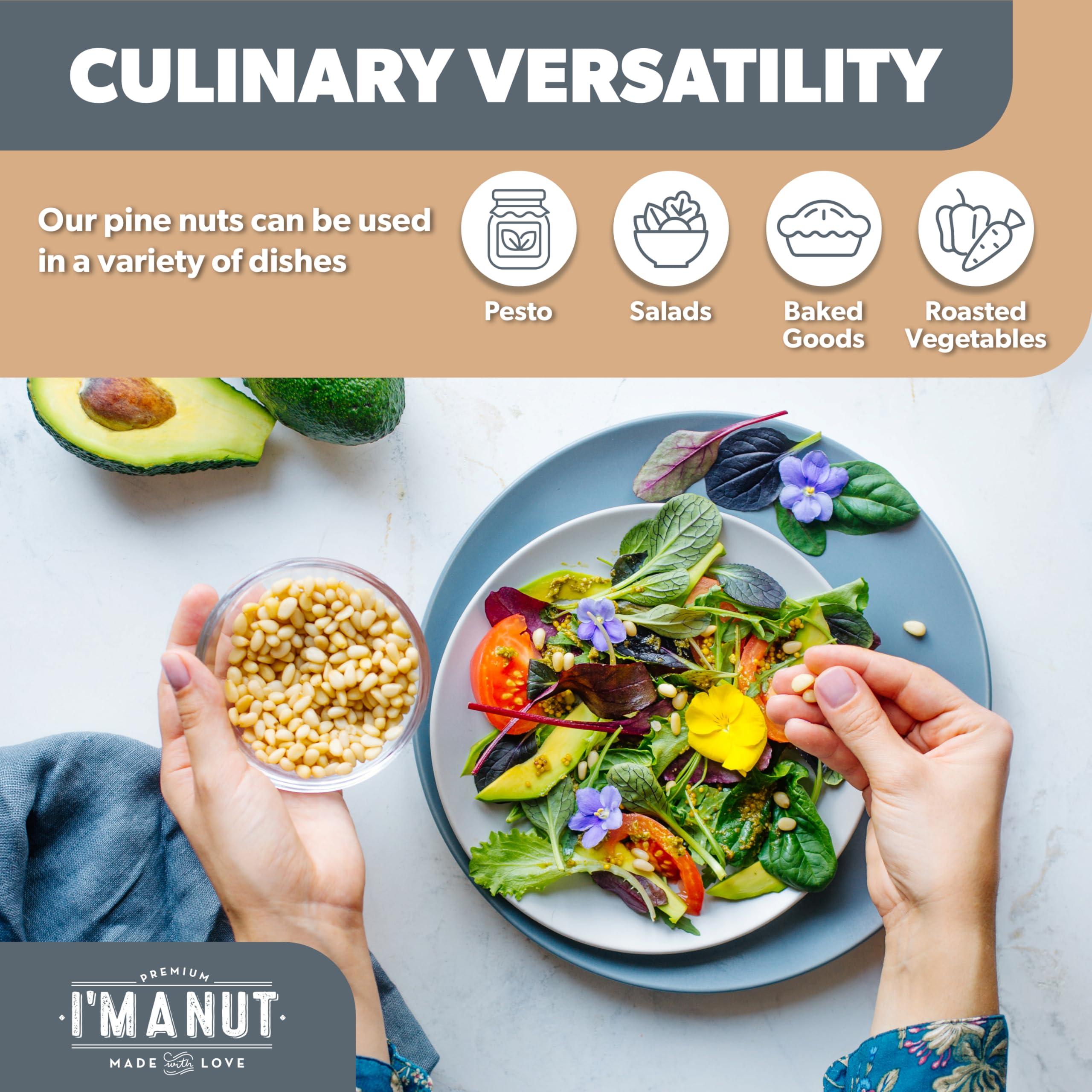 I'M A NUT Premium Raw Pine Nuts 48oz (3 lbs.) Non-GMO, No Additives Batch Tested Gluten & Peanut Free, Resealable Pouch for Freshness, Unsalted Pine Nuts - Perfect for Pesto, Salads, Gourmet Cooking and Baking