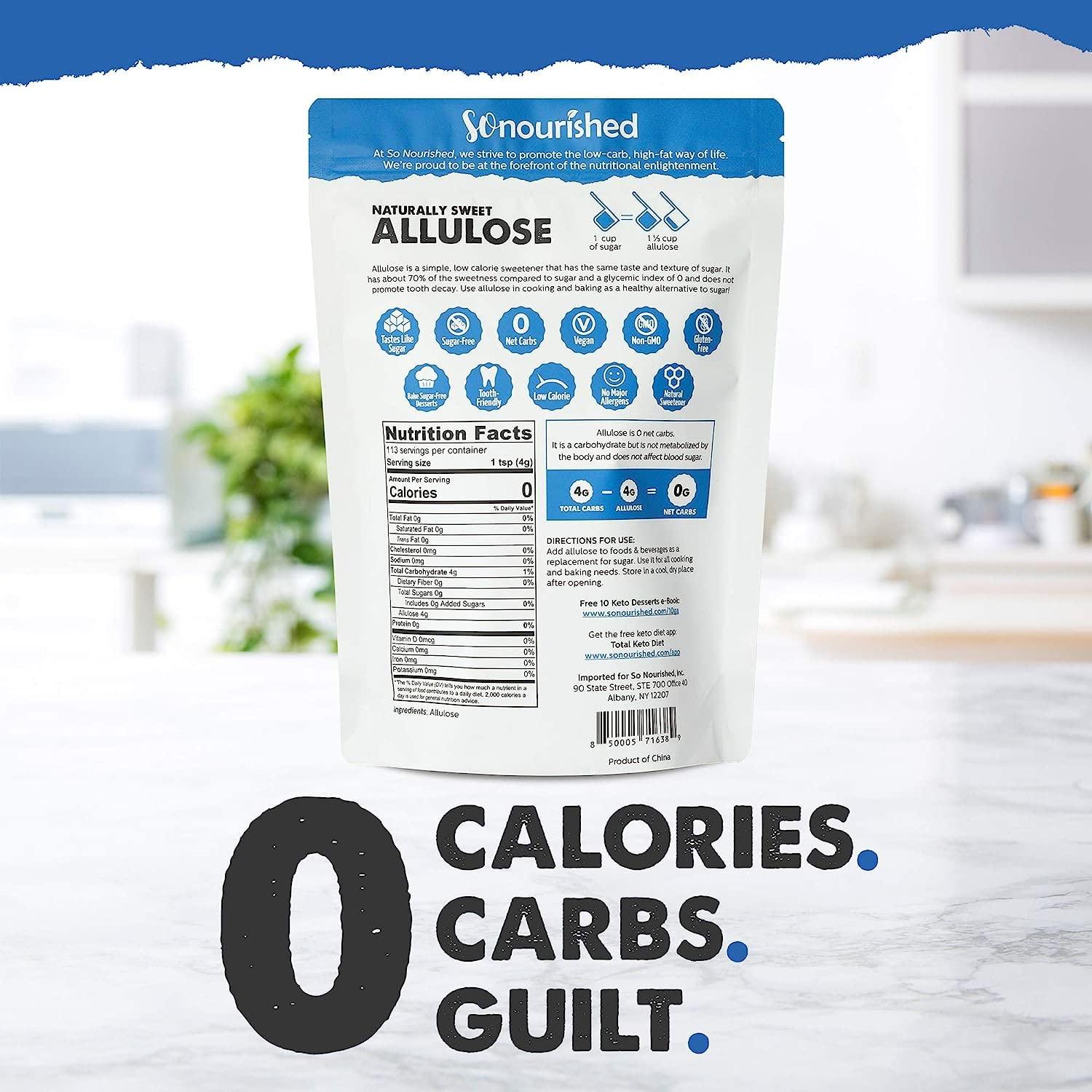 So Nourished Allulose Sweetener Granular - Keto Sugar Substitute - 0 Calorie, 0 Net Carb, Non-GMO (5 lb / 80oz)