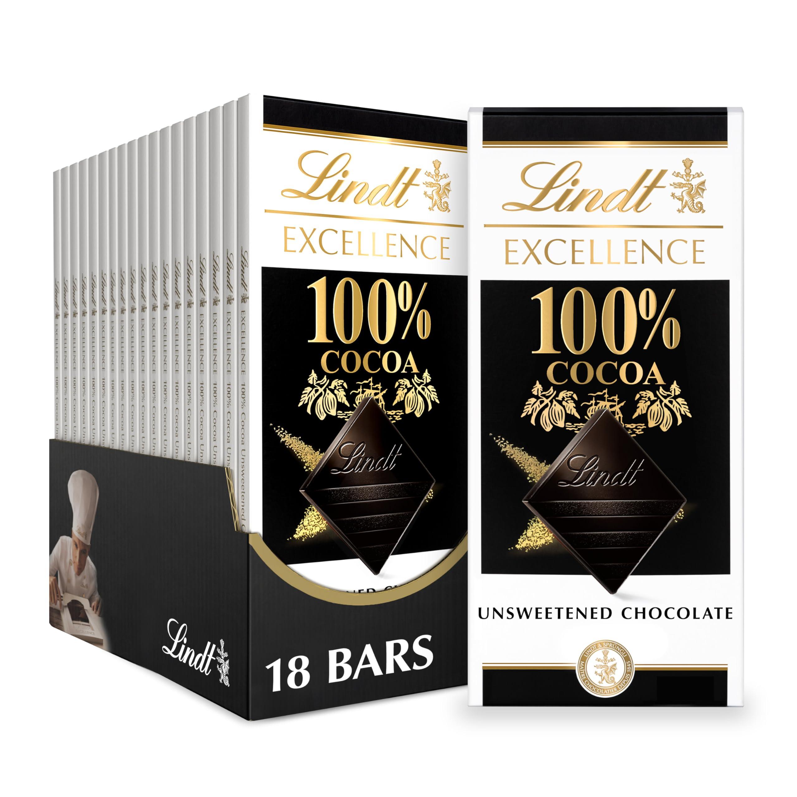 Lindt Lindt EXCELLENCE 100% Cocoa Dark Chocolate Bar, Dark Chocolate Candy, 1.7 oz. (18 Pack)