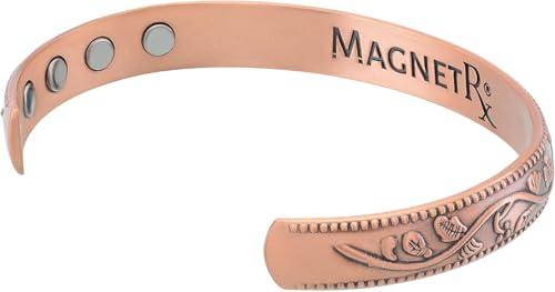 MagnetRX MagnetRX Women\'s Copper Bracelet Effective 99.9% Pure Copper Magnetic Bracelets for Women Adjustable Womens Copper Cuff Bracelet Bangle (Floral Style)