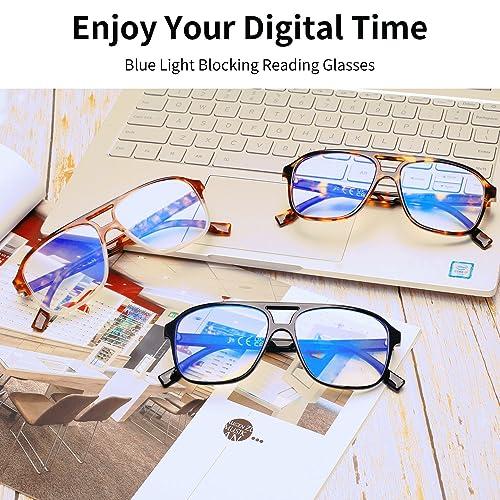 JM JM 3 Pack Oversized Aviator Reading Glasses for Women Men, Retro Square Blue Light Computer Readers +0.0