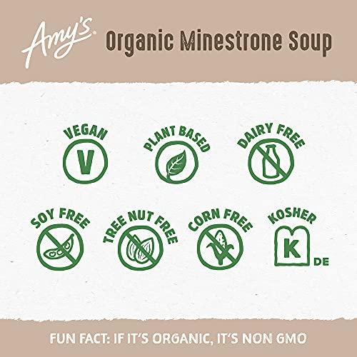 Amy\'s Amys Soup, Vegan Minestrone, Low Fat, Made With Organic Vegetables, Beans and Pasta in Tomato Broth, Canned Soup, 14.1 Oz