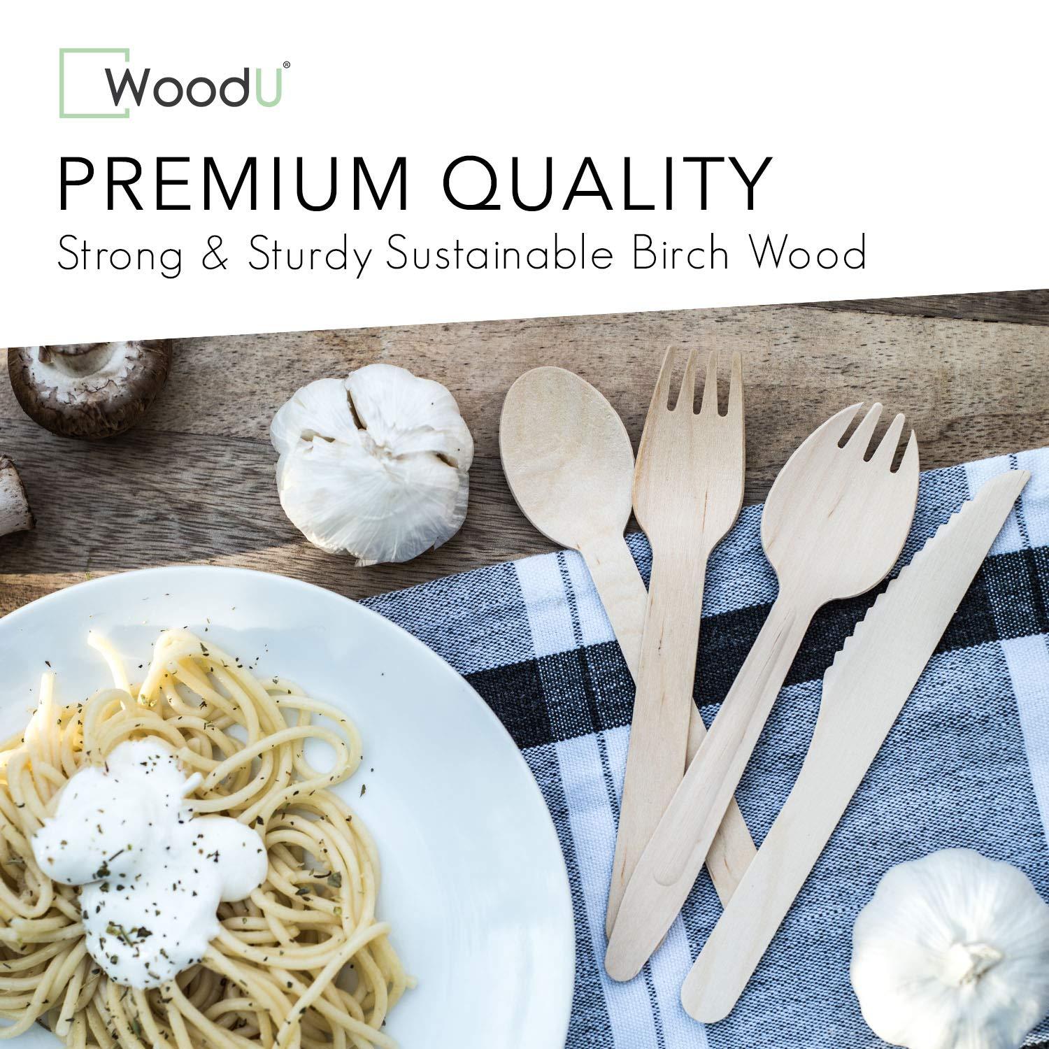 WoodU Disposable Wooden Spork by WoodU | 100% All-Natural, Eco-Friendly, Biodegradable, and compostable Spork - Pack of 100-6.5\" spork wood cutlery