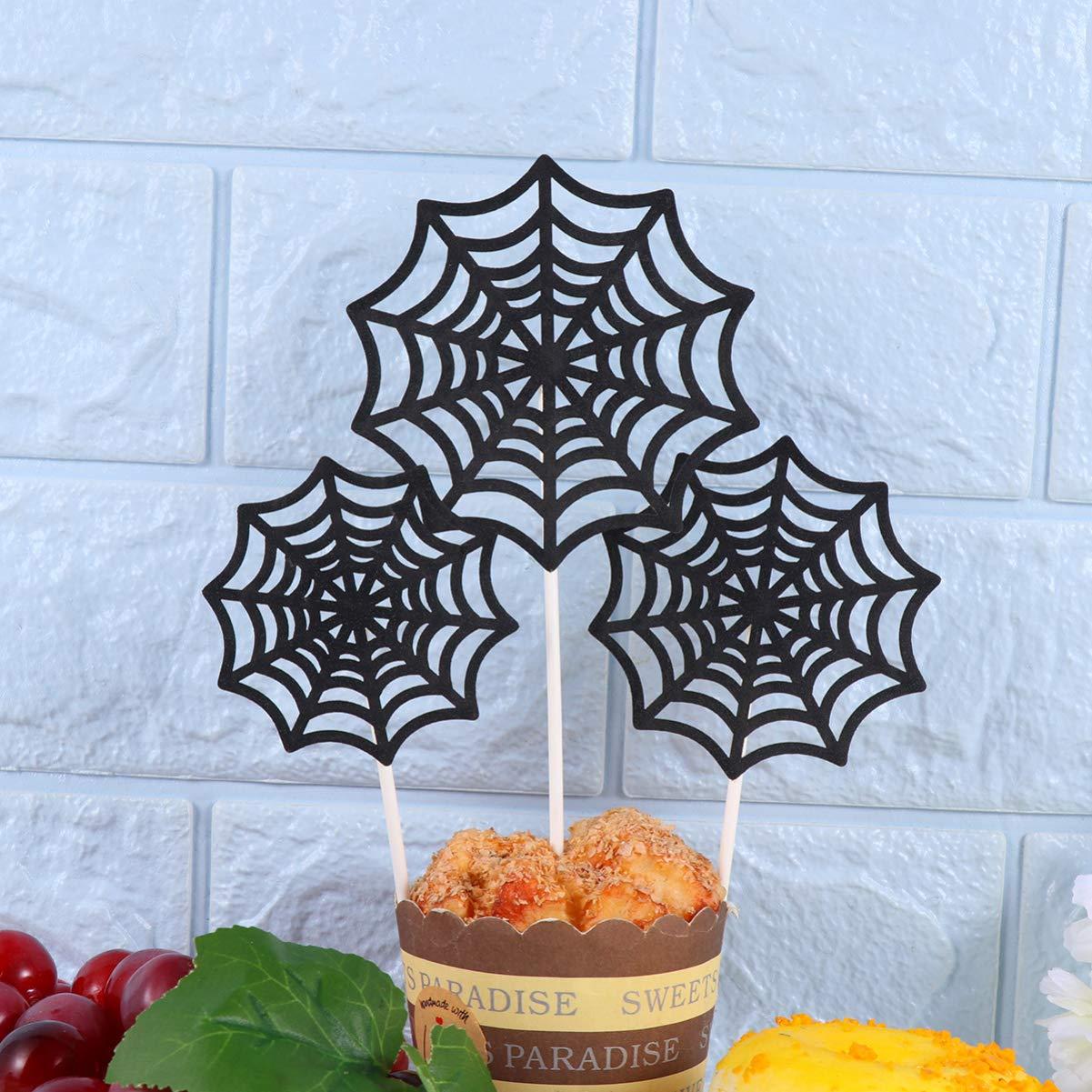 Hemoton Hemoton 12pcs Spider Web Cake Toppers,Paper Cupcake Toppers,Spider Web Cake Decorations,Spider Cake Topper Decoration,Halloween Spider Party Supplies or Wedding Festival Kids Birthday Spider Party