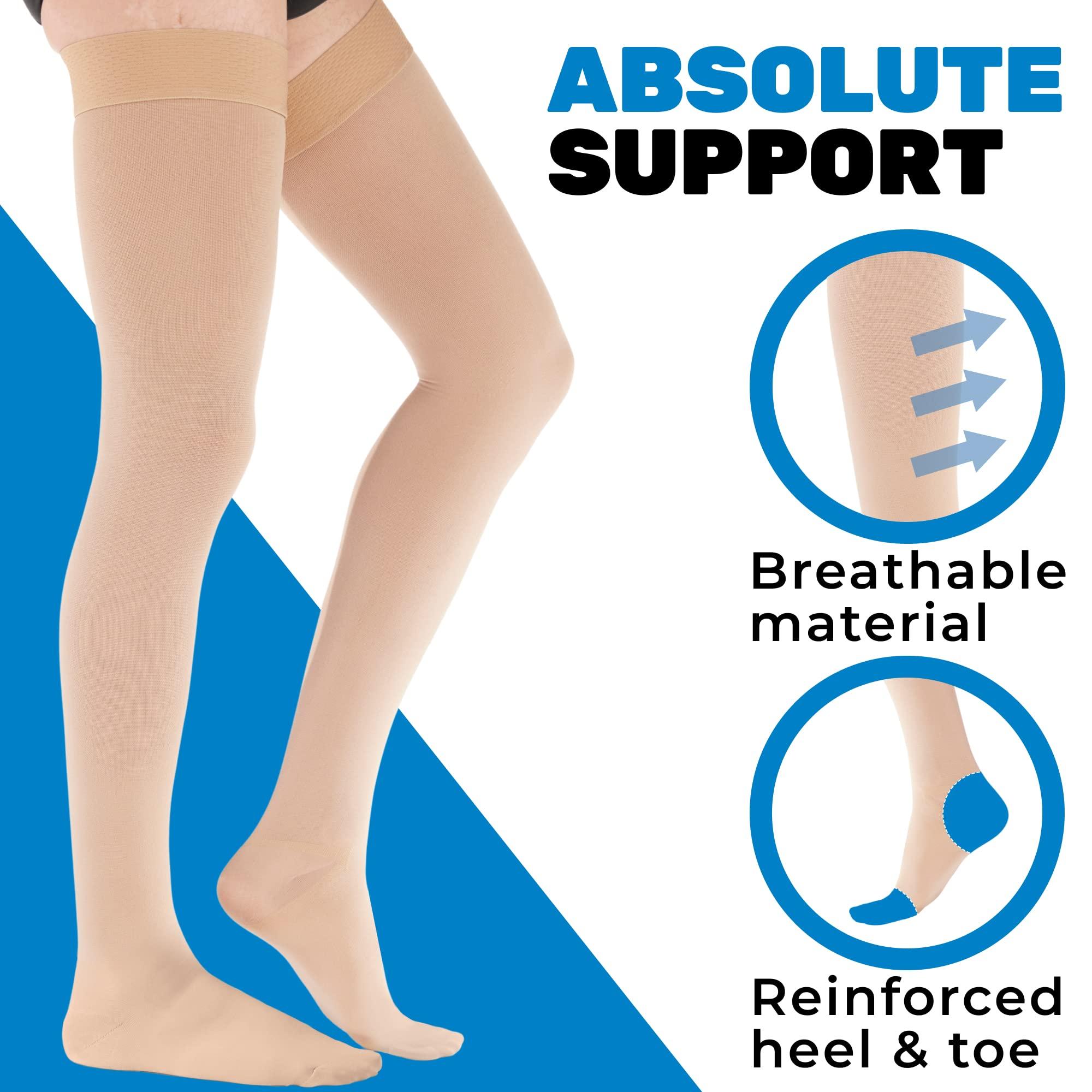 ABSOLUTE SUPPORT ABSOLUTE SUPPORT Plus Size Thigh Hi Compression Stockings for Men 20-30mmHg - Over Knee Opaque Mens Compression Socks with Wide Calf for Achilles Tendon, Embolism, DVT - Beige, 2X-Large