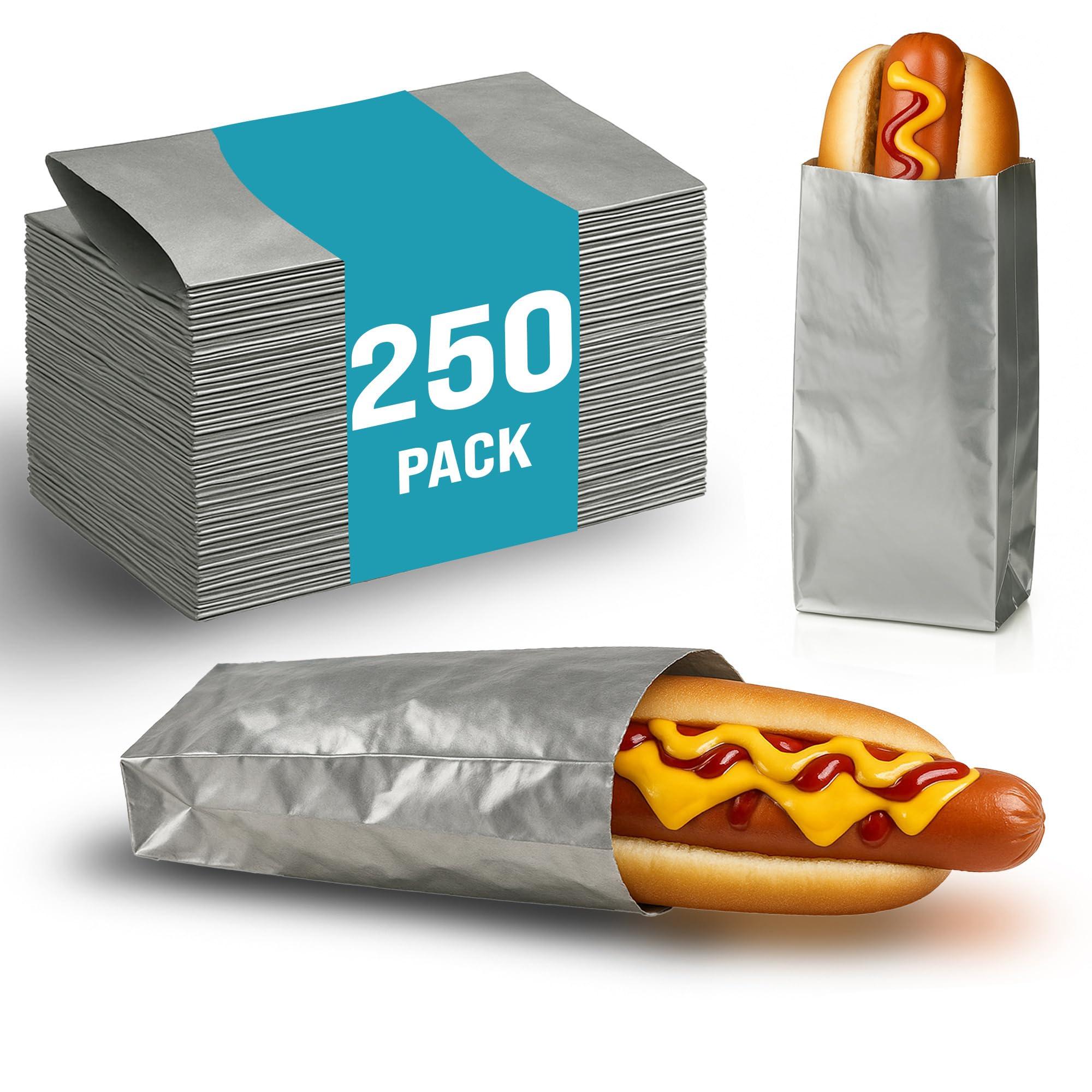 C&S Event Supply Co. C&S Event Supply Co. Silver Foil Hot Dog Sleeves - 9\'\' Unprinted Hot Dog Wrappers - Grease Resistance Food Bags to Keep Food Hot and Non-Messy - Disposable Hot Bags for Fast Food and Food Truck (250)