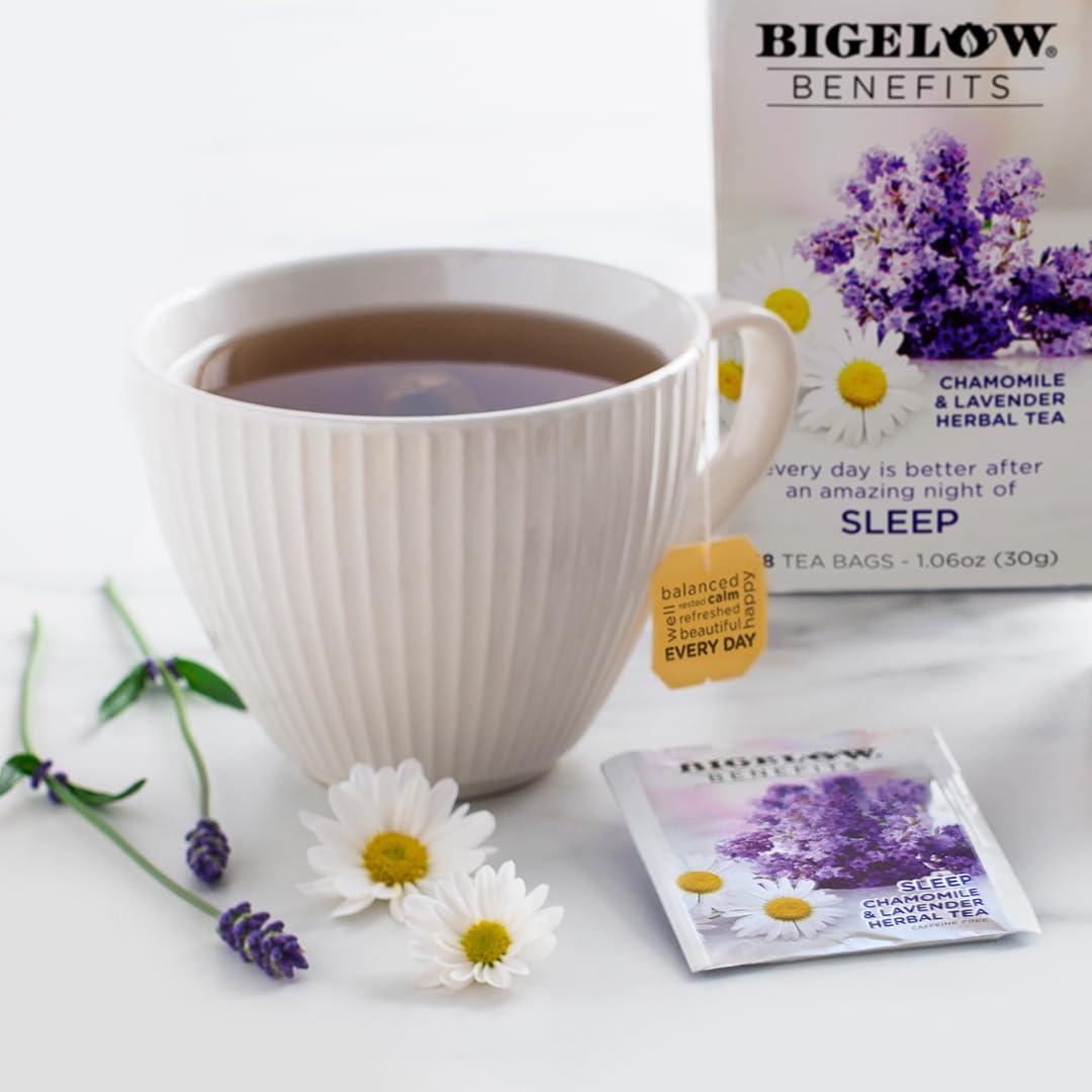 Bigelow Tea Bigelow Benefits Sleep Chamomile Lavender Herbal Tea, Caffeine Free, 18 Count (Pack of 6), 108 Total Tea Bags