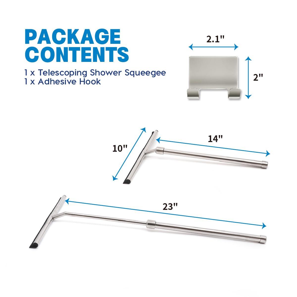 Grand Fusion Housewares Grand Fusion Shower Squeegee with Long Handle for Glass Doors, Tile Walls, Mirrors and Windows. Telescoping Squeegee for Glass Cleaning. Bathroom Stainless Steel Squeegee, 10inch Wide, Chrome  1pk