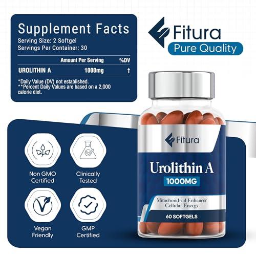 Fitura Fitura Anti-Aging Urolithin A - Scientifically Proven for Muscle Strength & Cellular Energy - Improve Mitochondrial Health, Boosts Cellular Function, Optimize Mitopure for Healthy Aging - 60 Capsules