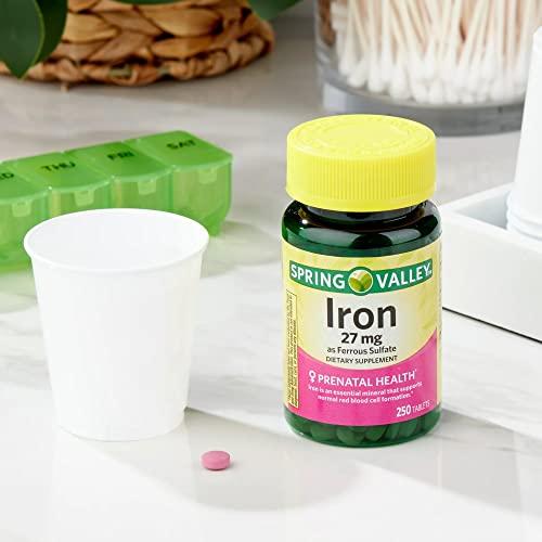 Convergence Convergence Spring Valley Iron as Ferrous Sulfate Tablets Dietary Supplement, 27 mg, 250 CountNo preservatives, Artificial Dyes or sweeteners