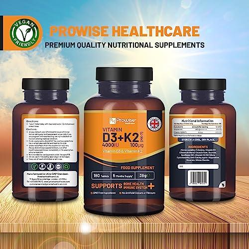 PH PROWISE Healthcare Vitamin D3 4000IU & K2 MK7 100g Vegetarian Tablets I 180 (6 Months Supply) I Easy to Swallow Supplement for Immune Support, Calcium Boost, Bone & Muscle I Made in The UK by Prowise Healthcare
