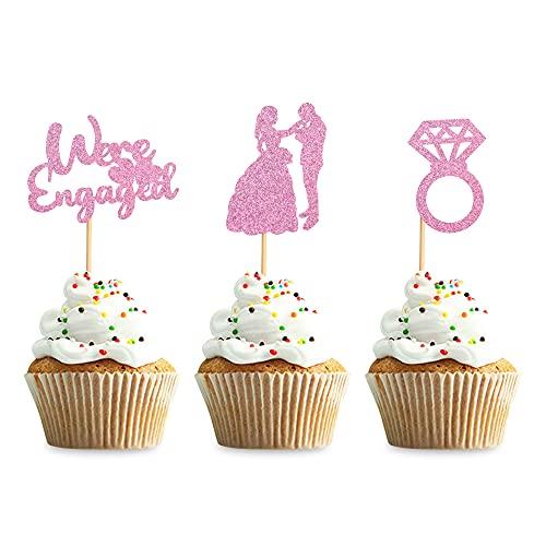 Keaziu Keaziu 36 Pack Pink We're Engaged Cupcake Toppers Ring Men Women Proposal Party Decorations Cupcake Toppers for Wedding Bridal Shower Bachelorette Cake Decoration
