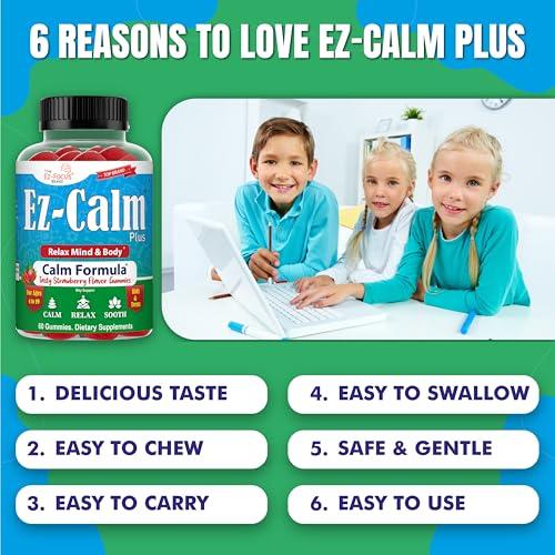 Ez-Focus Ez-Focus Organic Ashwagandha Gummies for Kids & Teens Calm & Focus Supplement with Ashwagandha Extract, Natural Calm Gummies for Kids, Sleep & Mood Support, Attention & Focus Vitamins- 60 Ct