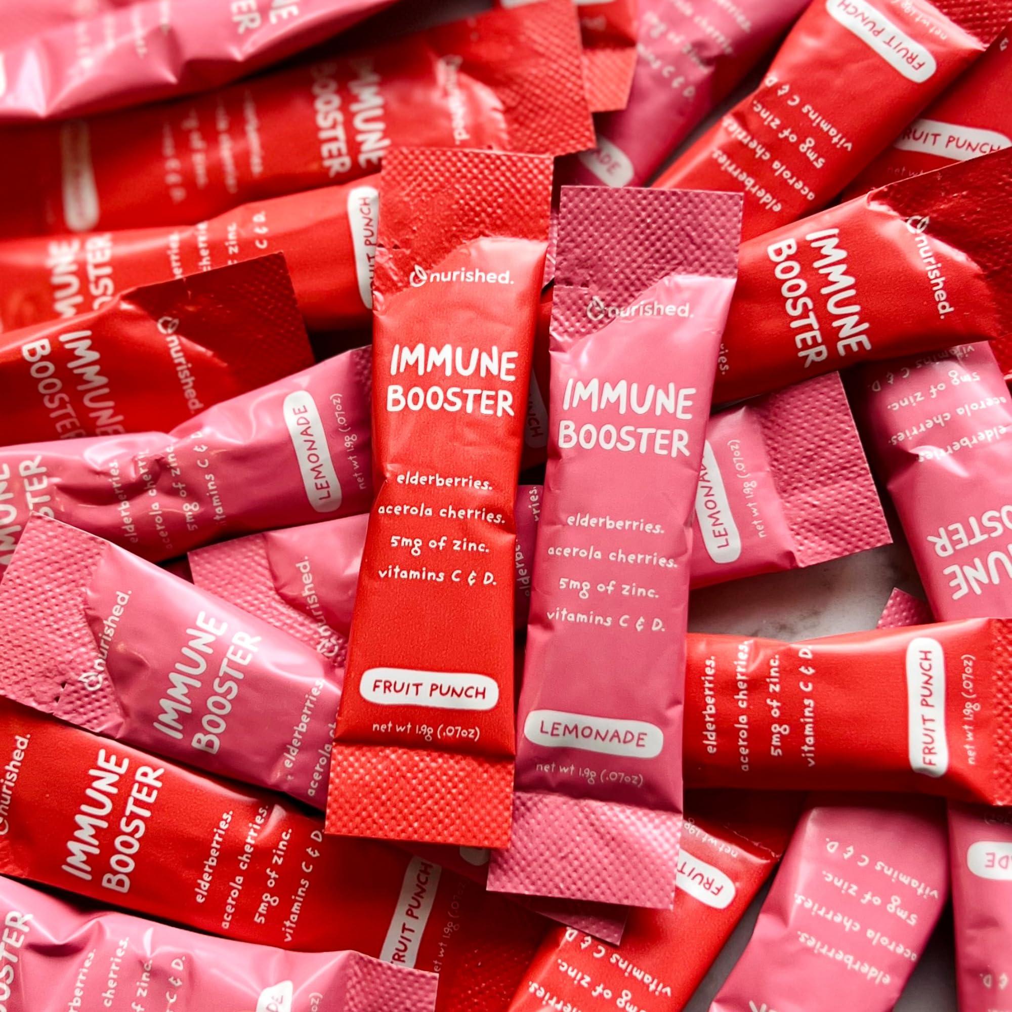 Nurished Nurished Kids Immune Booster with Elderberry, Acerola Cherry, Zinc, Vitamins C & D - Straight-to-Mouth Powder - 30 Servings - 2 Flavors