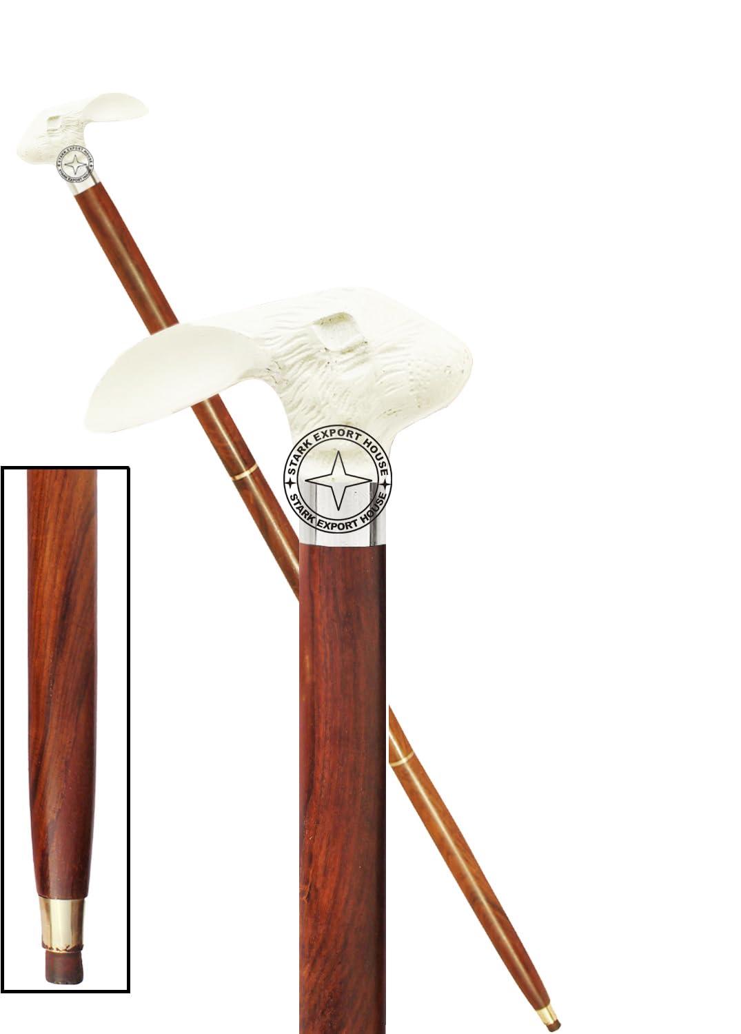 Stark Export House Nickel Brass Walking Cane Rosewood Designer Wooden Walking Stick with Brass Handle Gift for Men & Women 37 inch (SWER) (Brown 5)