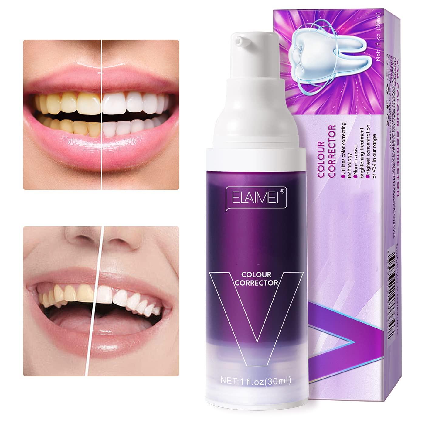 SayaFei Purple Toothpaste - Dental Color Corrector Serum in a Foam Formula to Remove Stains, (2PCS Blueberry)