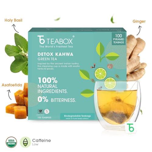 Teabox Teabox Detox Kahwa Green Tea Bags 100 pcs | For Natural Body Cleanse & Cold Relief | Made with 100% Indian Herbs & Spices