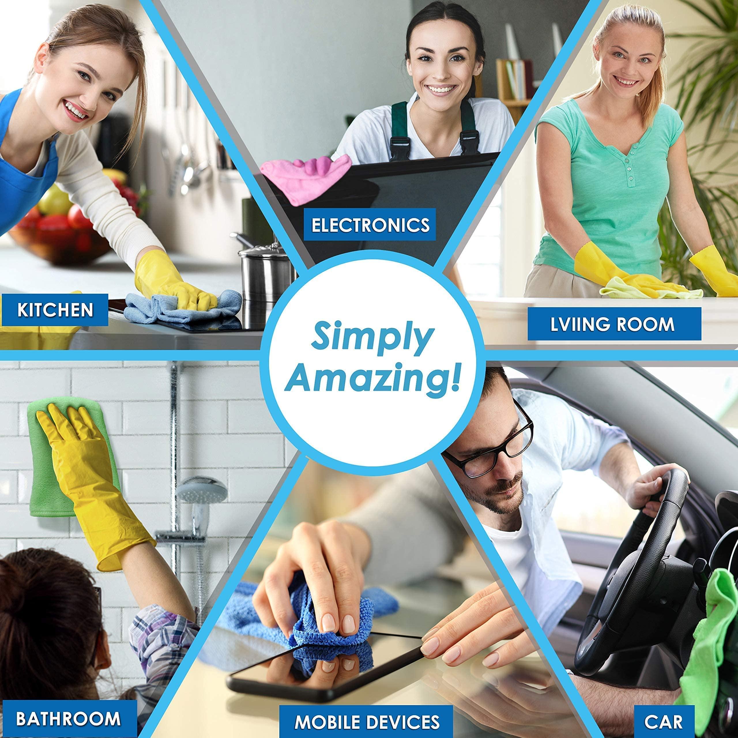 VibraWipe VibraWipe Microfiber Cleaning Cloth, 16 Pieces Large Size 14.2"x14.2", Trap Dust, Dirt and Pet Dander in Split Fibers. Absorb up to 5X Their Weight in Liquid – Machine Washable, Reusable and Lint-Free