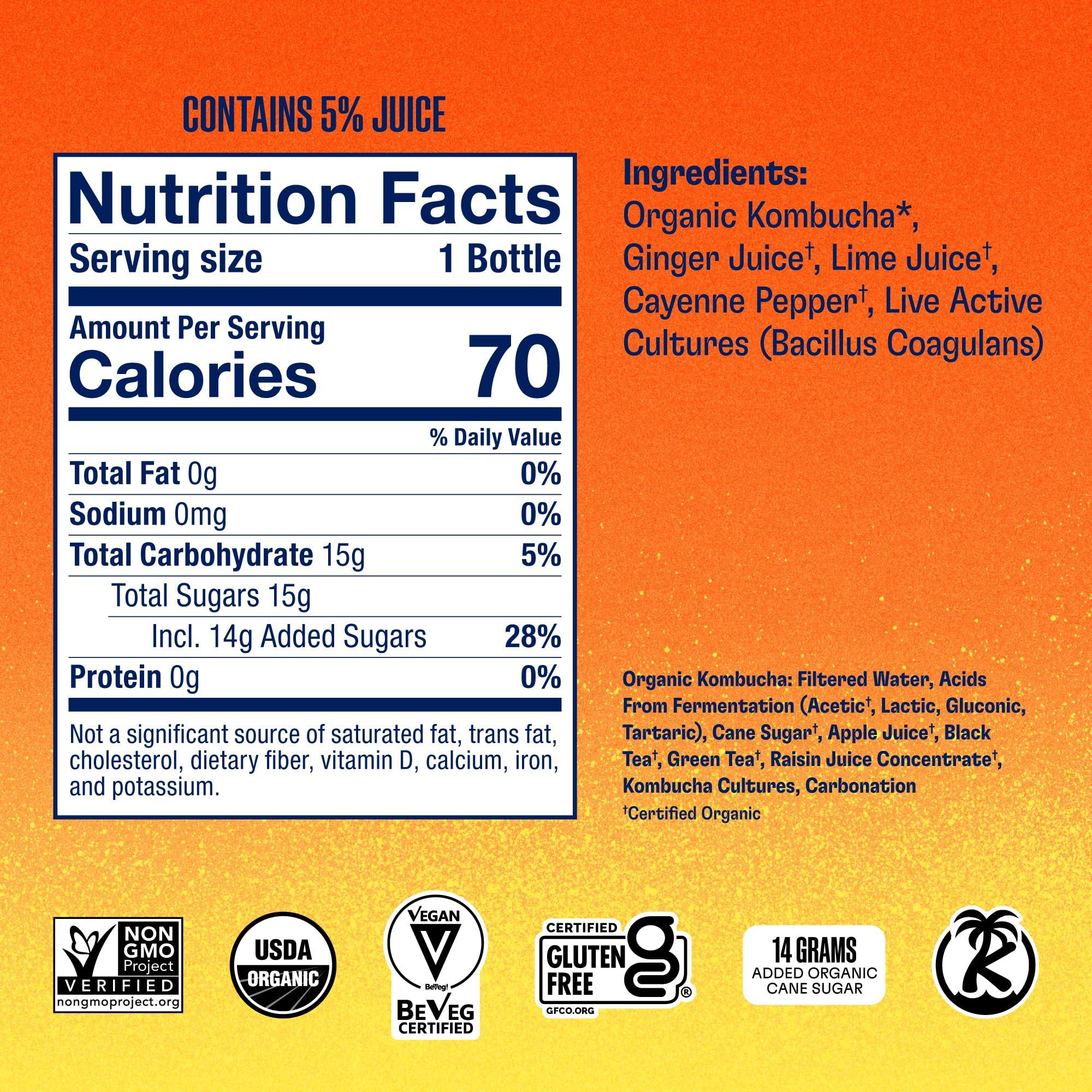 Health-Ade Health-Ade Kombucha Tea Organic Drink, Fermented Tea with Living Probiotics, Detoxifying Acids, Supports Gut Health, Non-GMO, Vegan, Gluten Free, 12 Pack (16 Fl Oz Bottles), Cayenne Cleanse