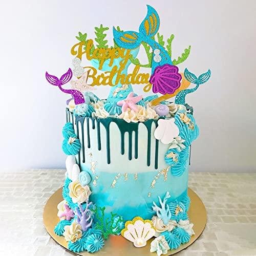 DRWATE Mermaid Cake Topper Mermaid Birthday Cake Topper, Mermaid Cake Decorations for Under The Sea Party Mermaid Theme Birthday Party Wedding Baby Shower Mermaid Party Supplies