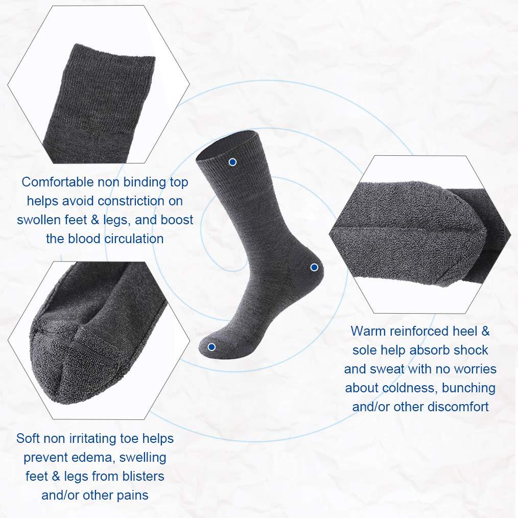 Forcool Forcool Merino Wool Crew Diabetic Men Women Non Binding Wide Loose Top Cushioned Sole Diabetic Dress Socks, Large 3 Pairs Dark Gray