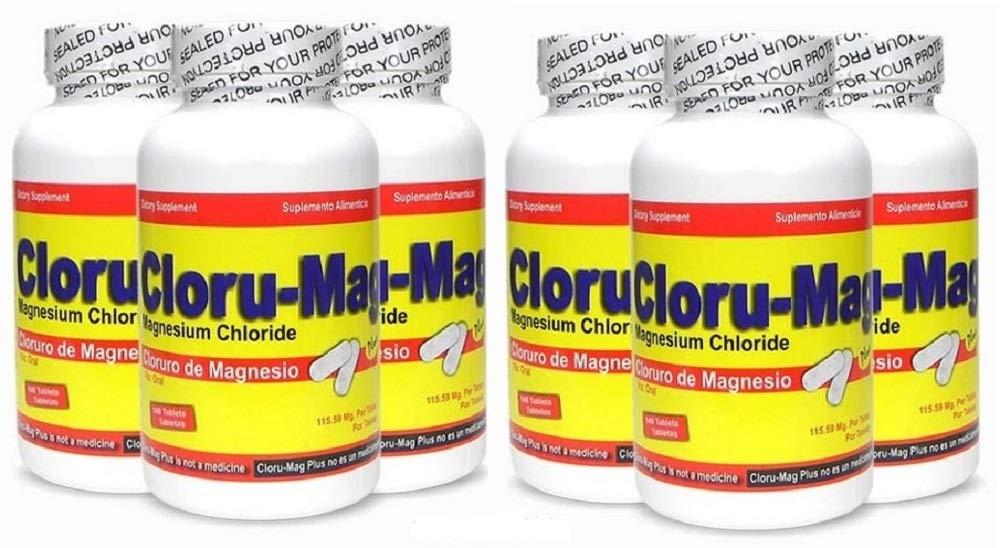 Cloru-Mag Plus Magnesium Chloride Tablets - Cloru-Mag Plus - Dietary Supplement - Pack of 6 Bottles - Cloruro de Magnesio
