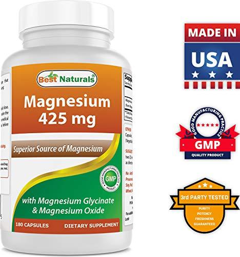 Best Naturals Best Naturals Magnesium 425 mg 180 Veggie Capsules - High Absorption Magnesium Glycinate & Magnesium Oxide Chelated, Non-GMO, Gluten Free Muscle Relax (180 Count (Pack of 3))
