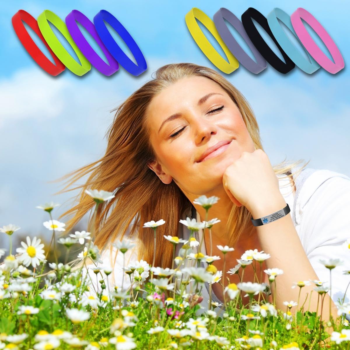 Universal Medical Data MedicBand Medical ID Bracelets for Men and Women. Incl. 4 Lines Custom Engraving, Emergency Medical Information Card, Complimentary Access PHR (Personal Health Record) - Royal Blue