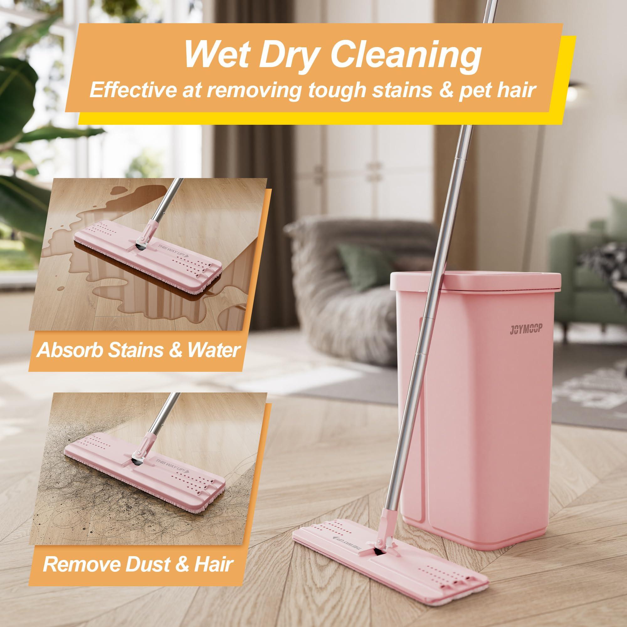 JOYMOOP JOYMOOP Pink Mop and Bucket with Wringer Set for Home, with 5 Reusable Microfiber Mop Pads, Hands-Free Self-Cleaning System, Suitable for Floor Cleaning and Wall Cleaner