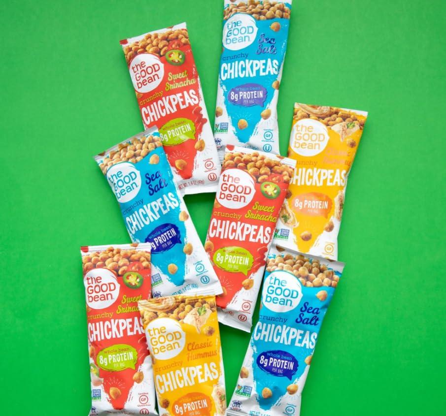 The Good Bean The Good Bean Crunchy Chickpeas - Sea Salt - (10 Pack) 1.4 oz Packet - Roasted Chickpea Beans - Vegan Snack with Good Source of Plant Protein and Fiber