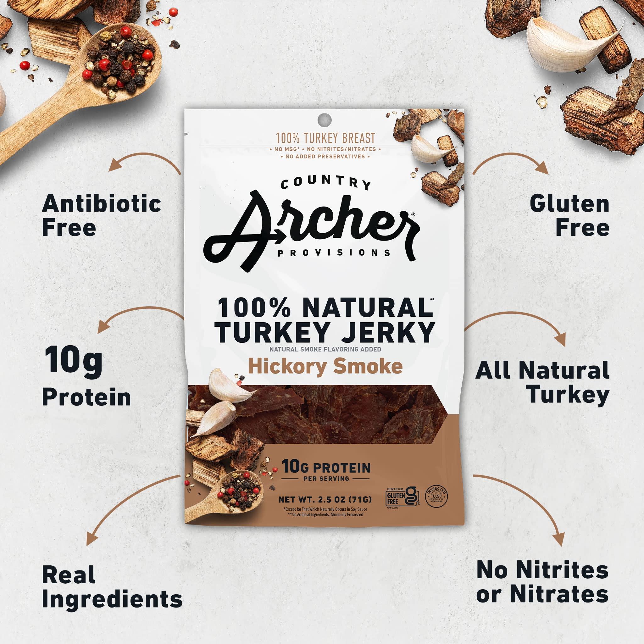 Country Archer Country Archer Turkey Jerky - Turkey Meat Protein Snacks, Turkey Jerky for People, Protein Meat Snacks, Turkey Jerky Snack Packs, Gluten Free, Keto - Hickory Smoke, 2.5 oz (Pack of 4)