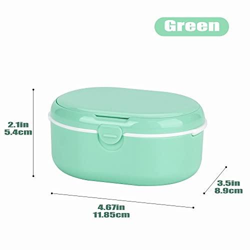 MURRI&MURRDI MURRI&MURRDI Retainer Case, Denture Bath Box with Strainer Basket, Mouth Guard Case, Braces Cleaner Cup, Cute Denture Holder Storage Soak Container for Travel Cleaning (D Green)