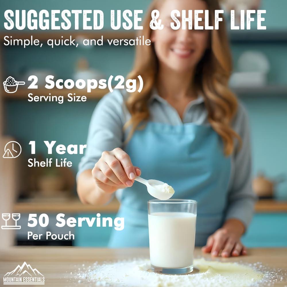 MOUNTAIN ESSENTIALS Freeze Dried A2 Colostrum Powder 3.5 Oz Bovine Grass Fed, Gluten Free, Non-GMO, Sugar Free with 1 Year Shelf Life 50 Servings | Dietary Supplement Immune Support, Gut Health, Muscle Recovery 1 Pack