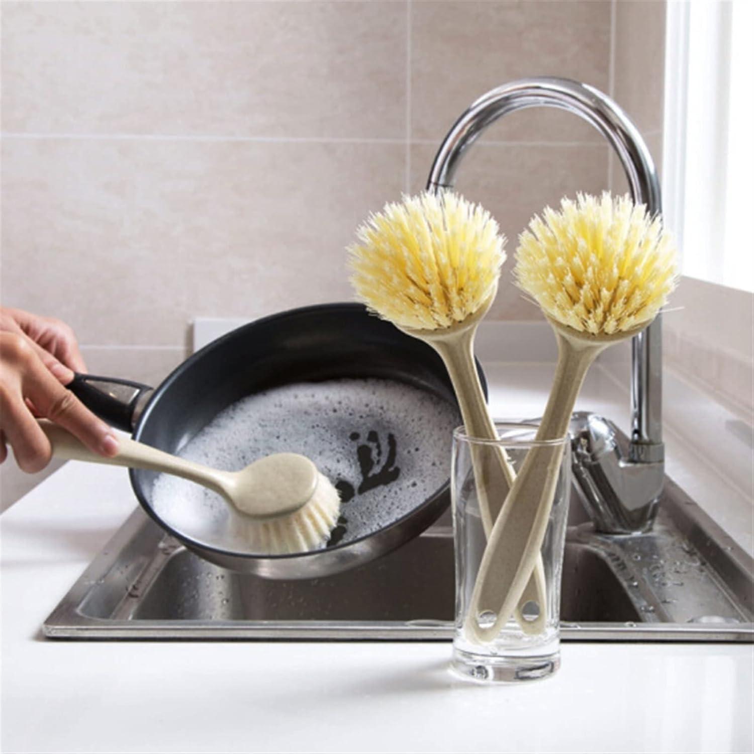 VhoMes Dish Scrubbing Brush,Pan brushLong Handle Cleaning Brush Decontamination Washing Pot Dishwashing Brush Sink Stove Cleaning Gadgets Kitchen Accessories Kitchen Cleaning Brush Dishwashing Br (Color : T