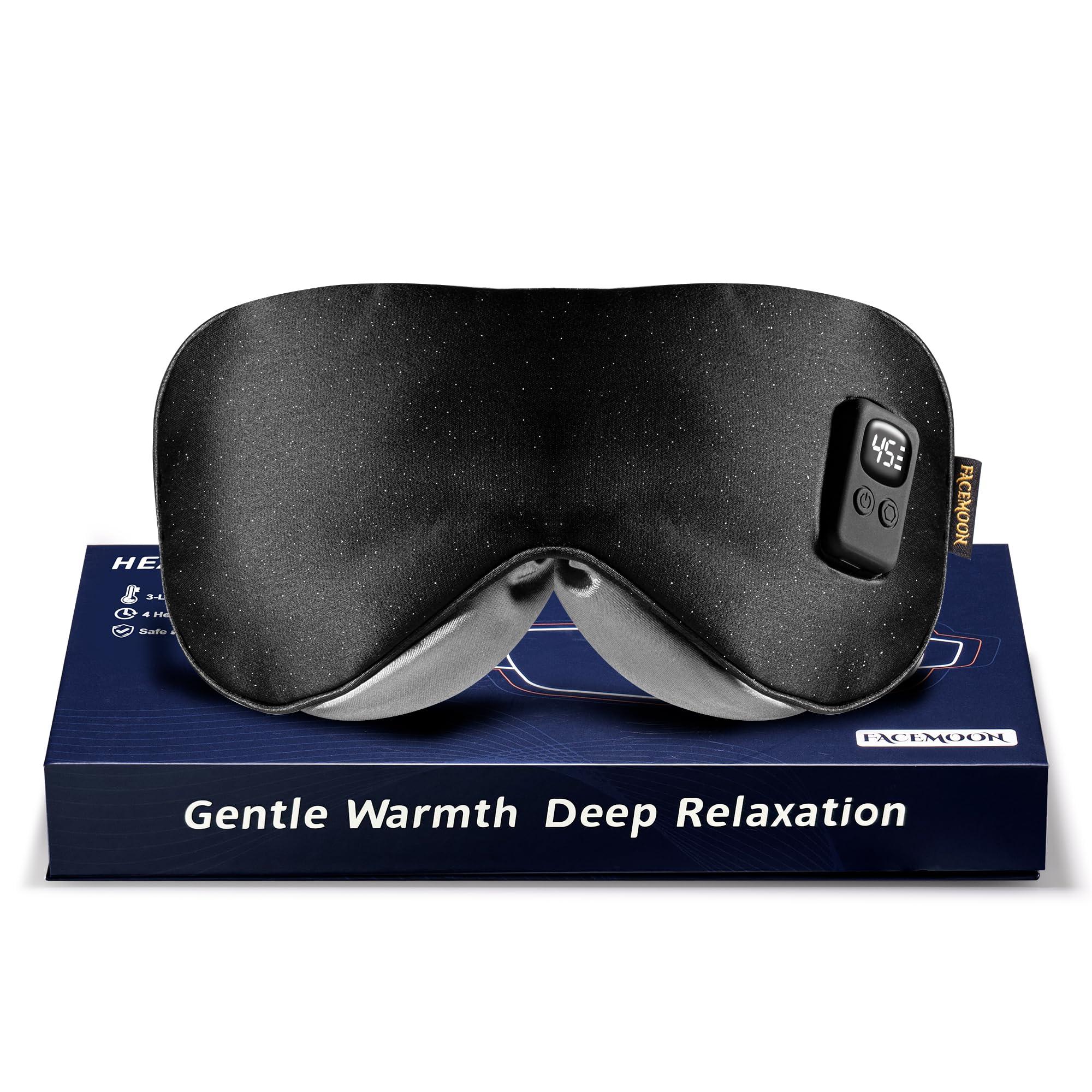 FACEMOON Heated Eye Masks for Dry Eyes - Cordless Warm Eye Compresses for Stye Relief, Heating Pad for Relief Eye Strain, Puffy, Electric Sleep Mask with 3 Temperature & 4 Time Control, FSA HSA EligibleBlack