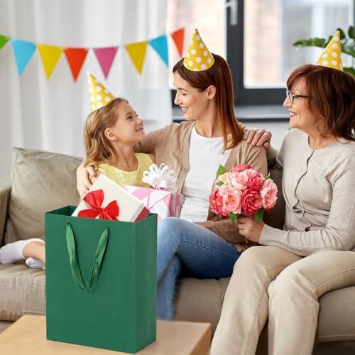 driew driew Large Dark Green Gift Bags, 12 Pack Extra Large Deep Green Gift Bag Ribbon Handles Heavy Duty Paper Gift Bags 10x5x13 inches Party Gift Bags for Shopping, Pakcing,Retail