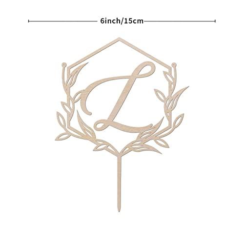 Vinisong Vinisong Personalized Initials Cake Topper Wreath Letter L Cake Topper Wood Monogram Cake Topper Rustic Wedding Cake Topper Birthday Cake Decoration(Design 03,L)