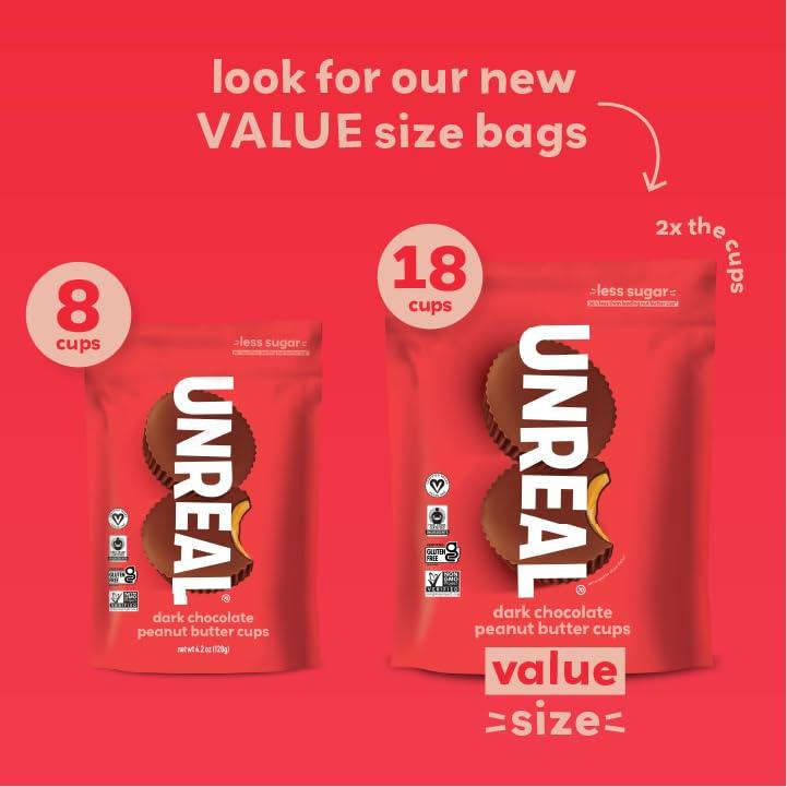 UNREAL UNREAL Dark Chocolate Peanut Butter Cups (Value Size Bag) | Vegan, 5g Sugar | Gluten Free, Fair Trade, Non-GMO | 9.5oz