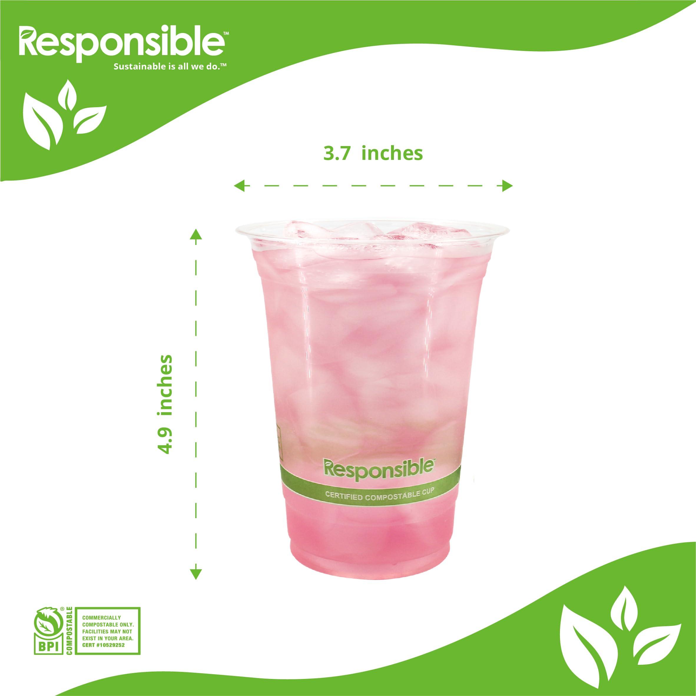Responsible Products Responsible Products 16 oz Clear Cold Cup, Certified Compostable and Made from 100% American Biobased Materials, No-PFAS Added & BPA-Free (50 Count)