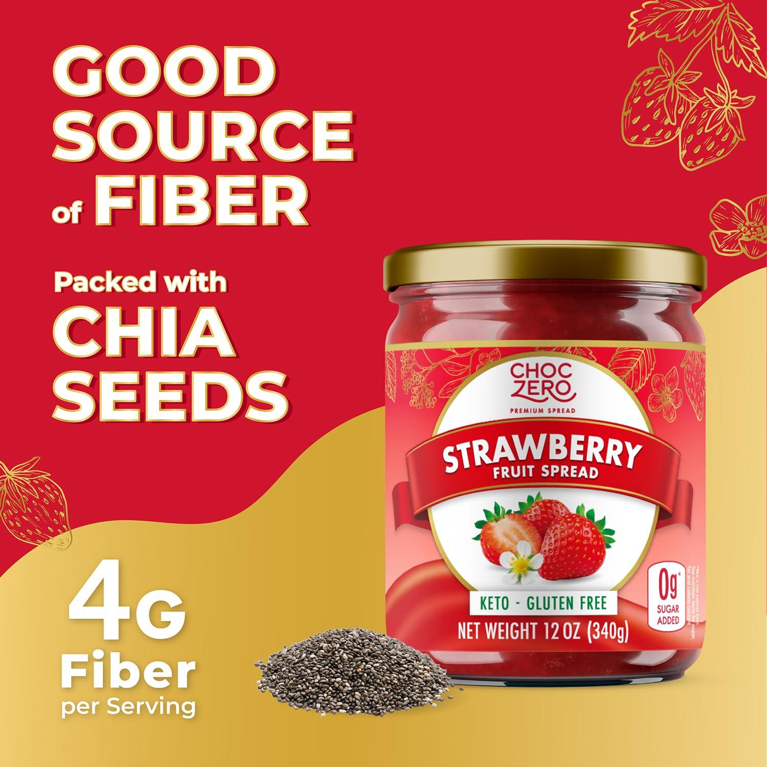 ChocZero ChocZero Keto Strawberry Fruit Spread, No Sugar Added, Keto Friendly, All Natural, Gluten Free, Sweetened with Monk Fruit (1 jar, 12 oz)