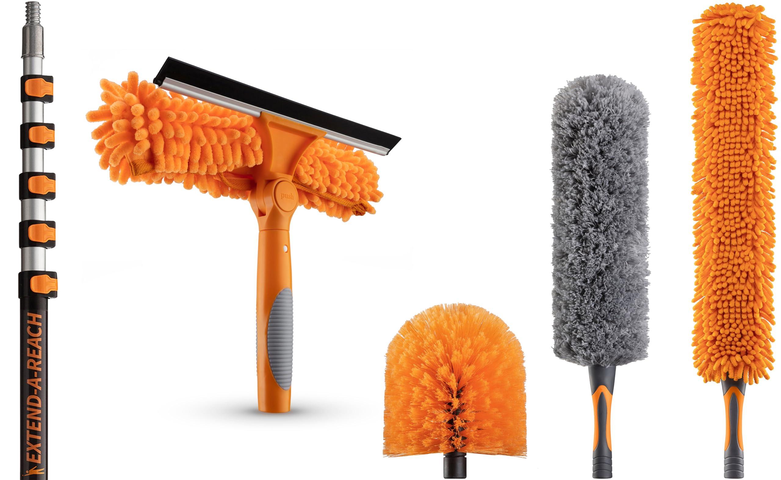 EXTEND-A-REACH 7-24ft Window Washing Kit & Duster Kit with Extension Pole (30+ Foot Reach) // Window Cleaning Tool & Window Washer Squeegee with Telescopic Extension Pole
