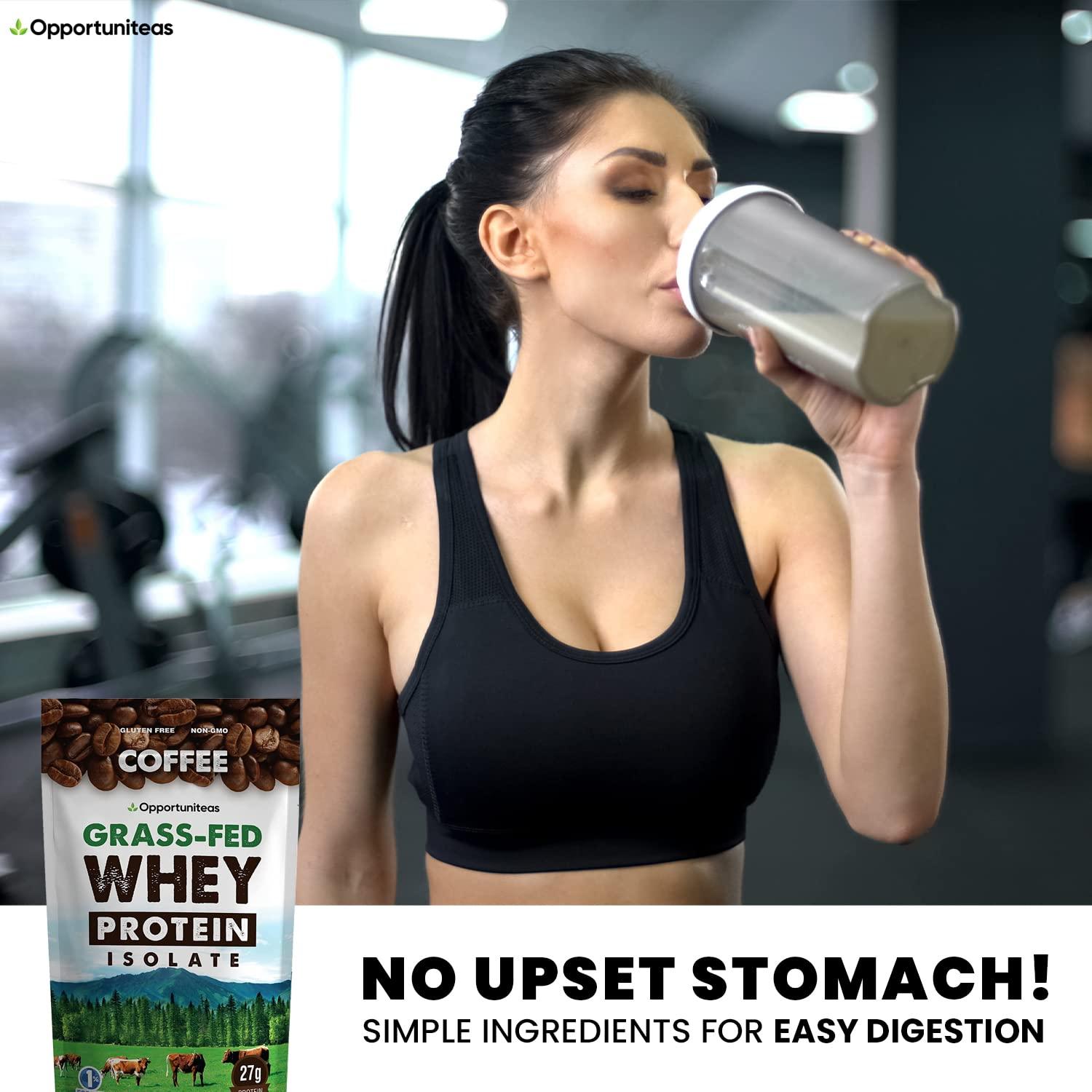 Opportuniteas Coffee Whey Protein Powder - Low Carb & Keto Friendly - Grass Fed Whey Isolate + Colombian Coffee - 60 mg Caffeine for Energy - Pre or Post Workout Drink Mix, Latte, Shake & Smoothie - 1 Pound