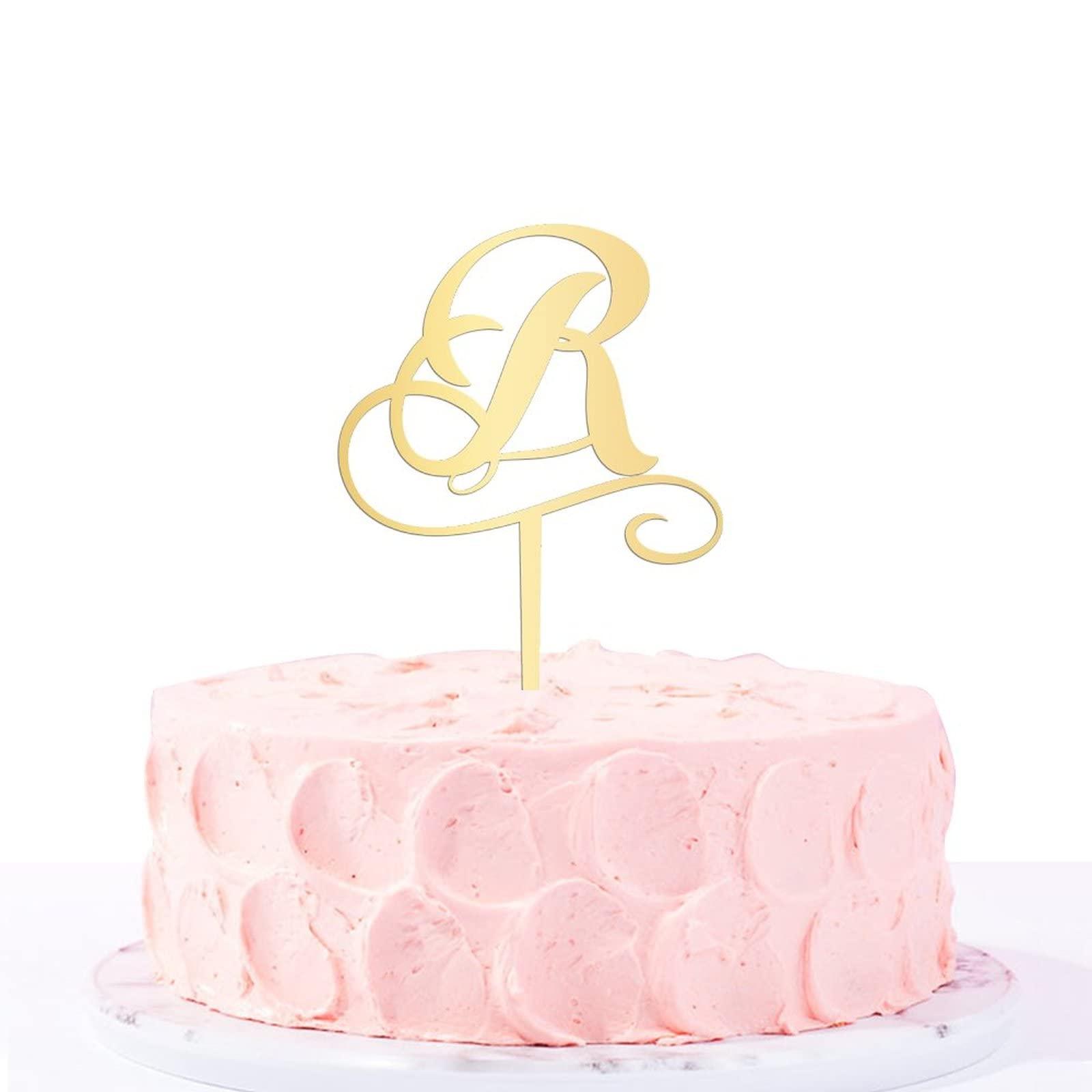 Vinisong Vinisong Personalized Initials R Cake Topper Monogram Cake Topper Rustic Wedding Cake Topper Letter R Cake Topper Acrylic Gold Cake Decoration Birthday Party Decor Supplies