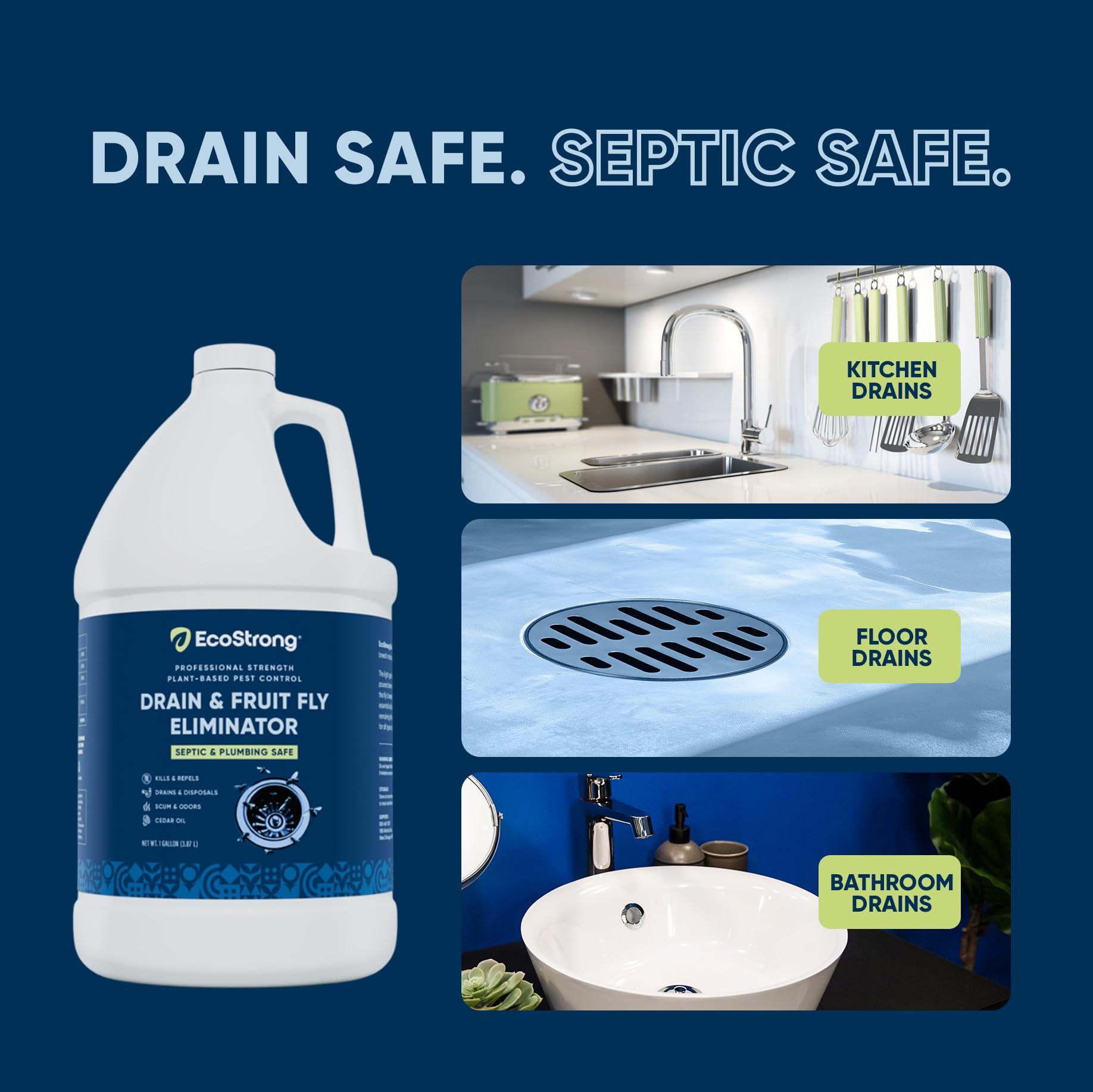 Eco Strong Fruit Fly Drain Treatment | Drain Fly Eliminator | All-Natural, Eliminates Gnats, Sewer Flies and More - Works in All Drains - 1 Gallon