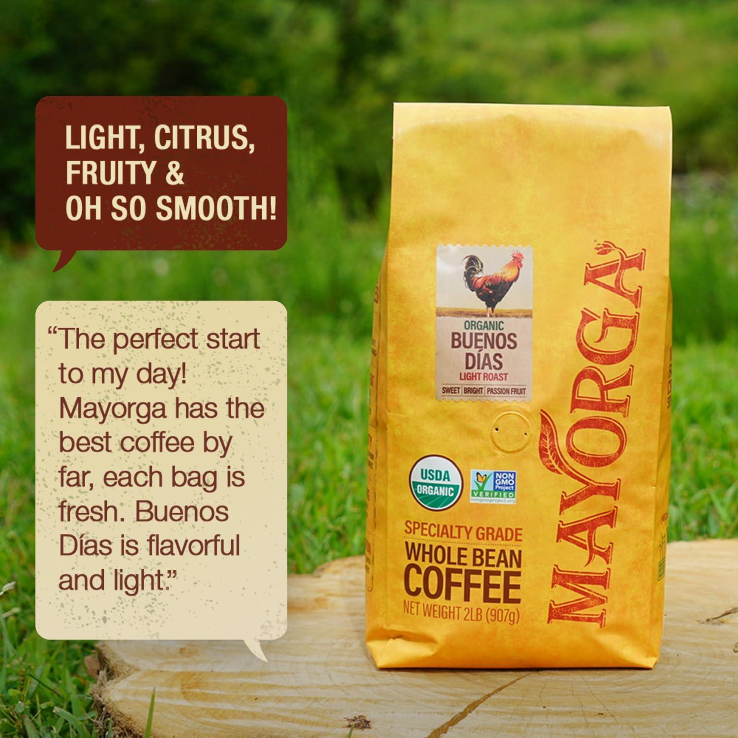 Mayorga Mayorga Organic Coffee 2lb Buenos Dias - Light Roast Whole Bean Specialty Grade Coffee, 100% Arabica, Slow Roasted, Citrusy and Sweet Flavor with Low Acidity - USDA Organic, Non-GMO, Kosher